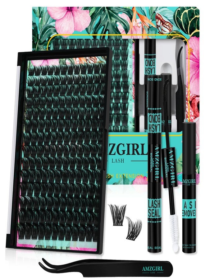 AMZGIRL LASH Lash Clusters Kit 168pcs Eyelash Extension Kit Cluster Lashes Natural Look with Lash Bond and Seal Waterproof, Lash Remover Eyelashes Tweezer with Wet Look Ultra-Thin Band Lashes(Tulip-Kit,D-10-18mm) - Image 1